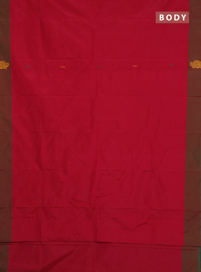 Arani semi silk saree reddish pink and dual shade of green with thread woven buttas and thread woven butta border