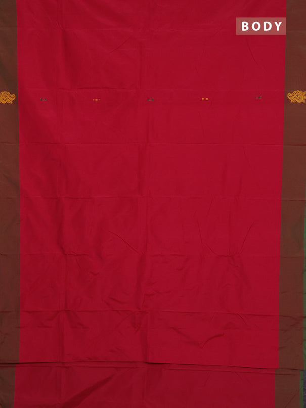 Arani semi silk saree reddish pink and dual shade of green with thread woven buttas and thread woven butta border
