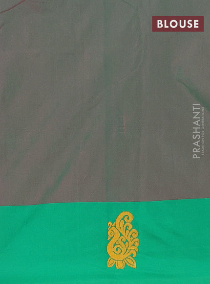 Arani semi silk saree reddish pink and dual shade of green with thread woven buttas and thread woven butta border