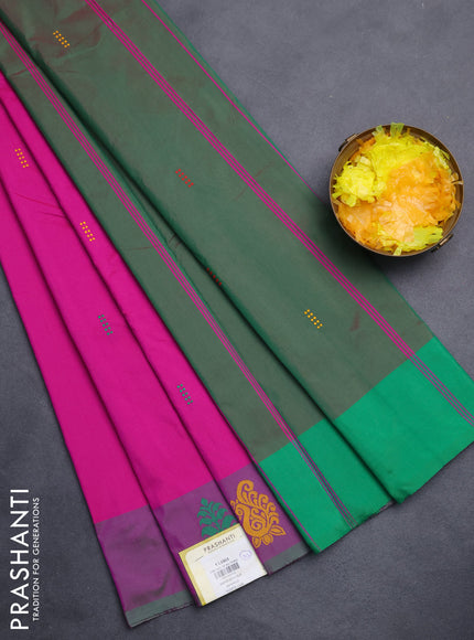 Arani semi silk saree magenta pink and dual shade of green with thread woven buttas and thread woven butta border