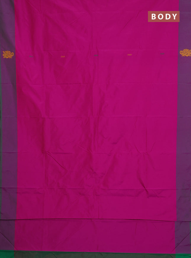 Arani semi silk saree magenta pink and dual shade of green with thread woven buttas and thread woven butta border