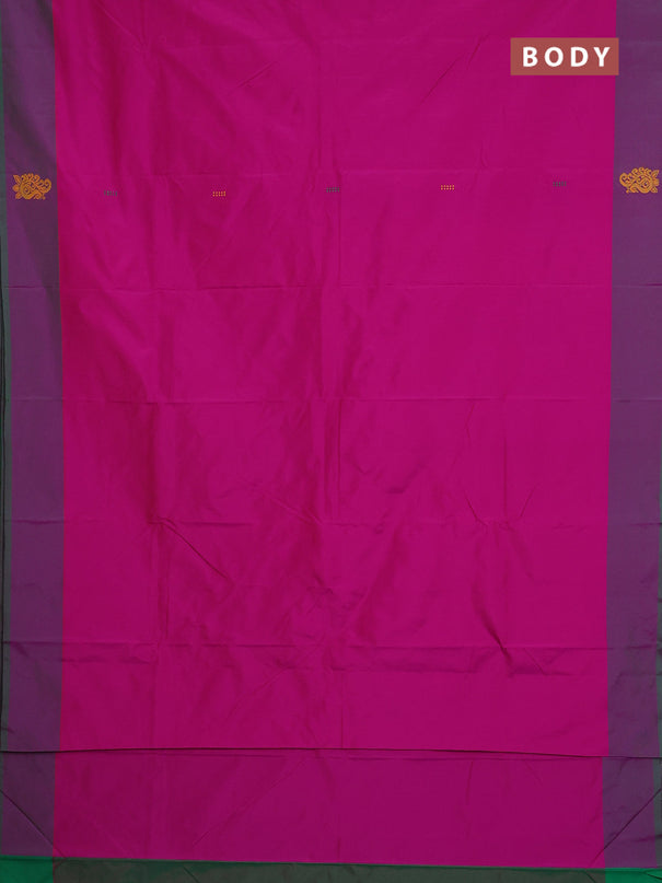 Arani semi silk saree magenta pink and dual shade of green with thread woven buttas and thread woven butta border