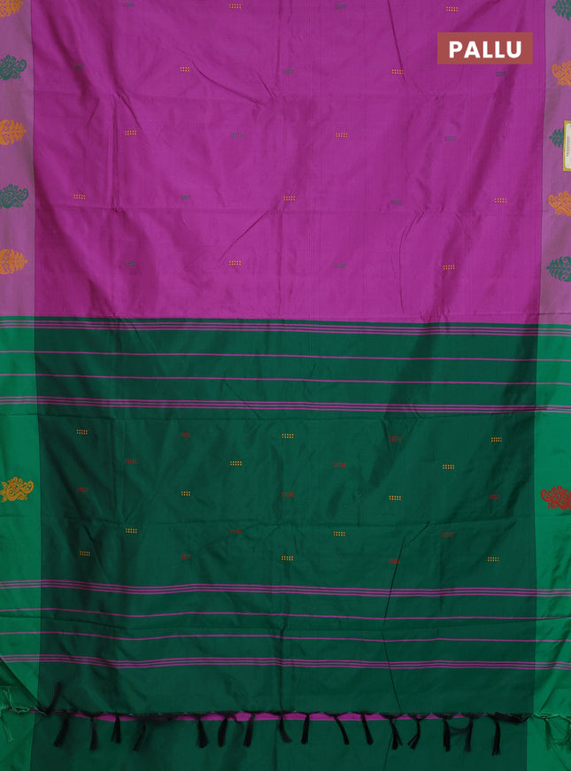 Arani semi silk saree magenta pink and dual shade of green with thread woven buttas and thread woven butta border