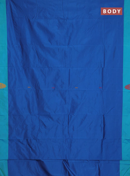 Arani semi silk saree cs blue and maroon with thread woven buttas and thread woven butta border