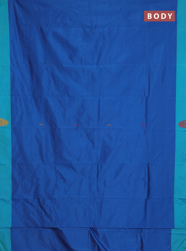 Arani semi silk saree cs blue and maroon with thread woven buttas and thread woven butta border