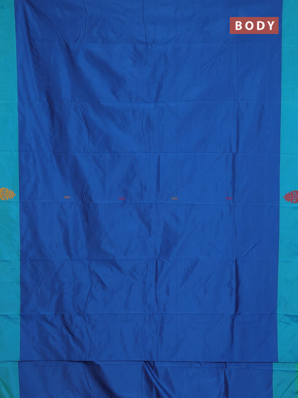 Arani semi silk saree cs blue and maroon with thread woven buttas and thread woven butta border