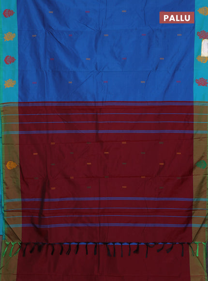 Arani semi silk saree cs blue and maroon with thread woven buttas and thread woven butta border
