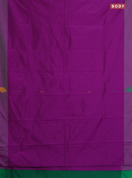 Arani semi silk saree purple shade and green with thread woven buttas and thread woven butta border