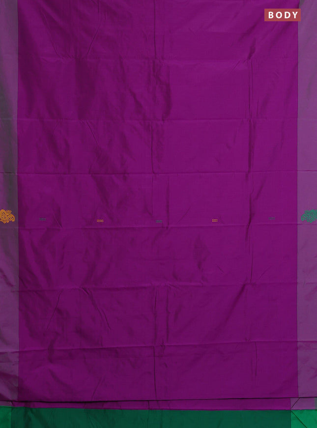 Arani semi silk saree purple shade and green with thread woven buttas and thread woven butta border