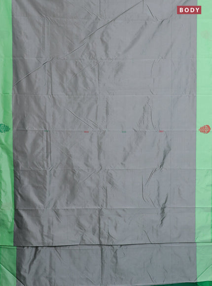 Arani semi silk saree grey and dark green with thread woven buttas and thread woven butta border