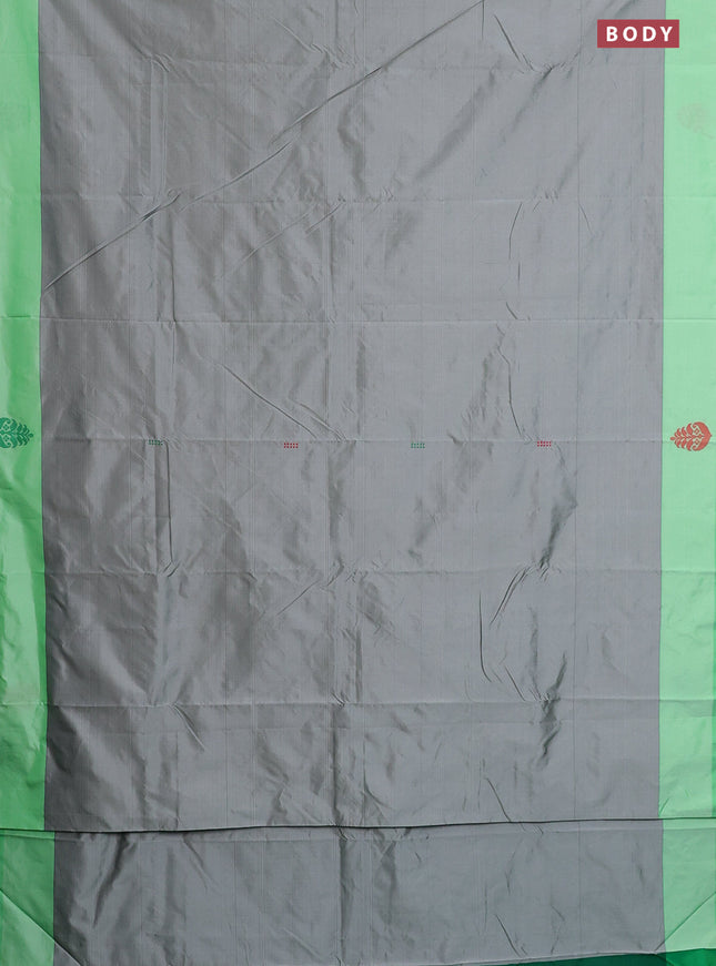Arani semi silk saree grey and dark green with thread woven buttas and thread woven butta border