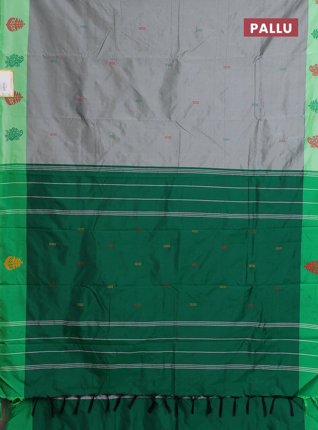 Arani semi silk saree grey and dark green with thread woven buttas and thread woven butta border