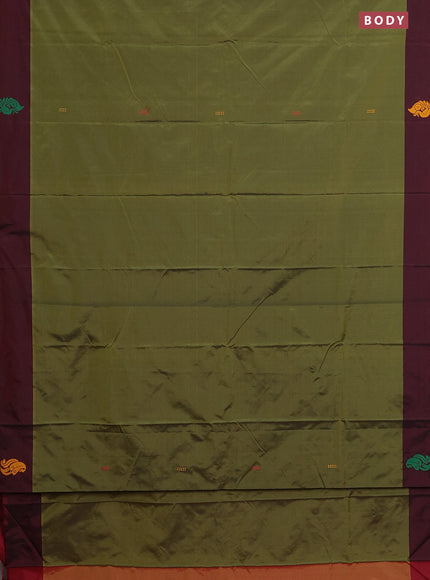 Arani semi silk saree sap green and dual shade of maroon with thread woven buttas and thread woven butta border