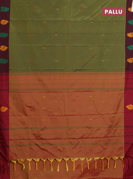 Arani semi silk saree sap green and dual shade of maroon with thread woven buttas and thread woven butta border