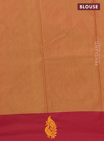 Arani semi silk saree sap green and dual shade of maroon with thread woven buttas and thread woven butta border