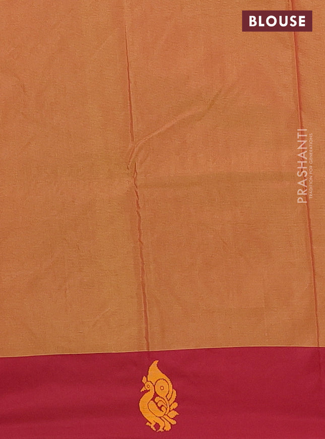 Arani semi silk saree sap green and dual shade of maroon with thread woven buttas and thread woven butta border