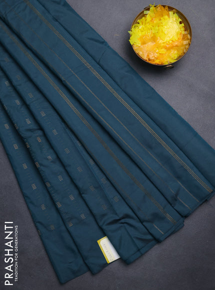 Arani semi silk saree peacock green with allover zari weaves in borderless style