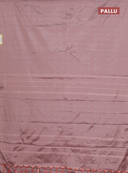 Arani semi silk saree pastel peach with allover silver zari weaves in borderless style