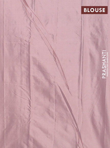 Arani semi silk saree pastel peach with allover silver zari weaves in borderless style