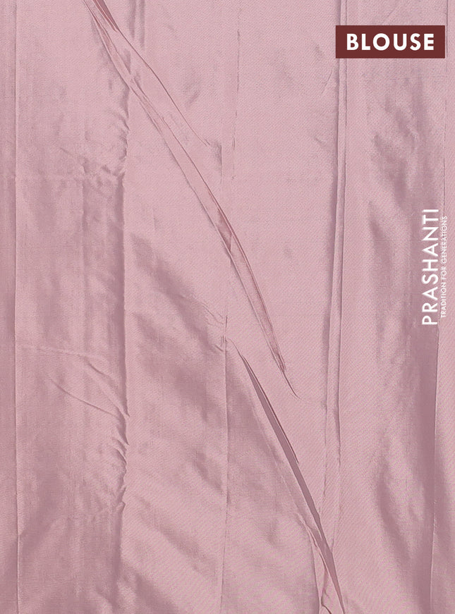 Arani semi silk saree pastel peach with allover silver zari weaves in borderless style