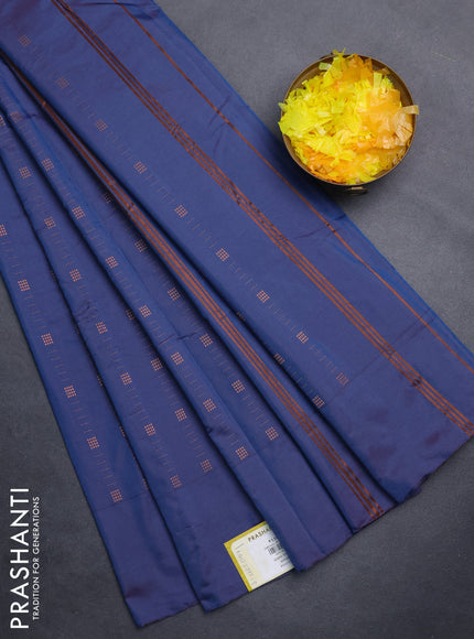 Arani semi silk saree dual shade of blue with allover copper zari weaves in borderless style
