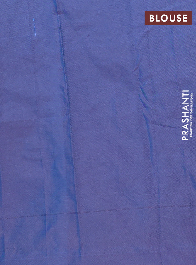 Arani semi silk saree dual shade of blue with allover copper zari weaves in borderless style