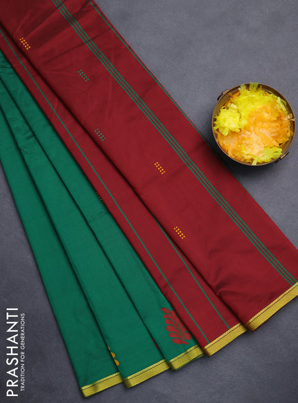 Arani semi silk saree green and maroon with thread woven buttas and piping border