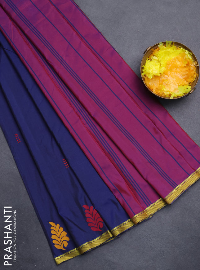 Arani semi silk saree dark blue and dual shade of maroon with thread woven buttas and piping border