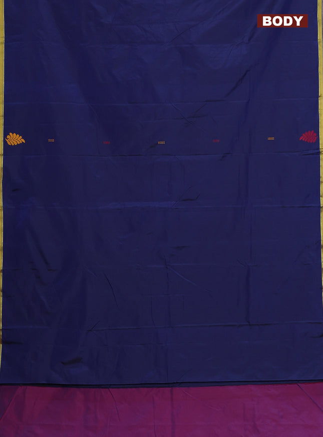 Arani semi silk saree dark blue and dual shade of maroon with thread woven buttas and piping border