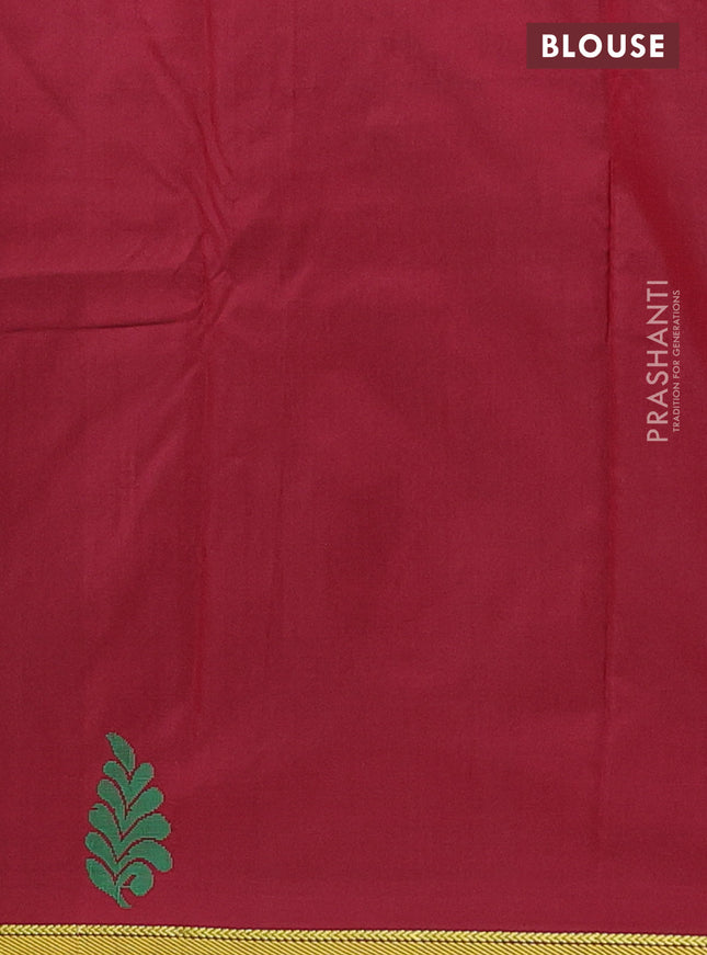 Arani semi silk saree teal green and maroon with thread woven buttas and piping border