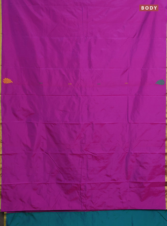 Arani semi silk saree purple and dual shade of teal green with thread woven buttas and piping border