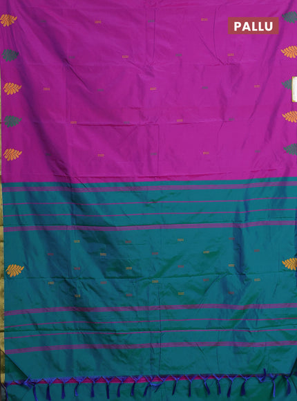 Arani semi silk saree purple and dual shade of teal green with thread woven buttas and piping border
