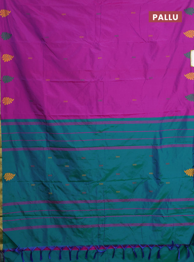 Arani semi silk saree purple and dual shade of teal green with thread woven buttas and piping border