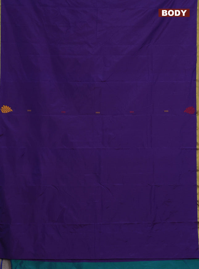 Arani semi silk saree deep violet and dual shade of green with thread woven buttas and piping border