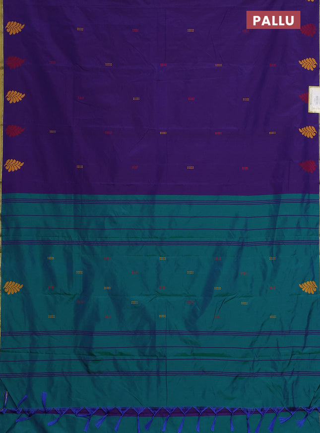 Arani semi silk saree deep violet and dual shade of green with thread woven buttas and piping border