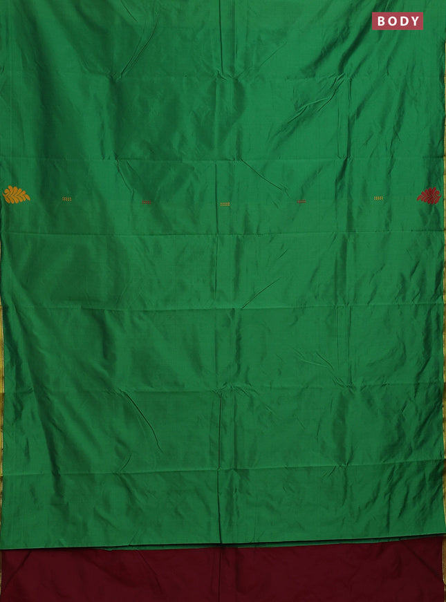 Arani semi silk saree green and maroon with thread woven buttas and piping border