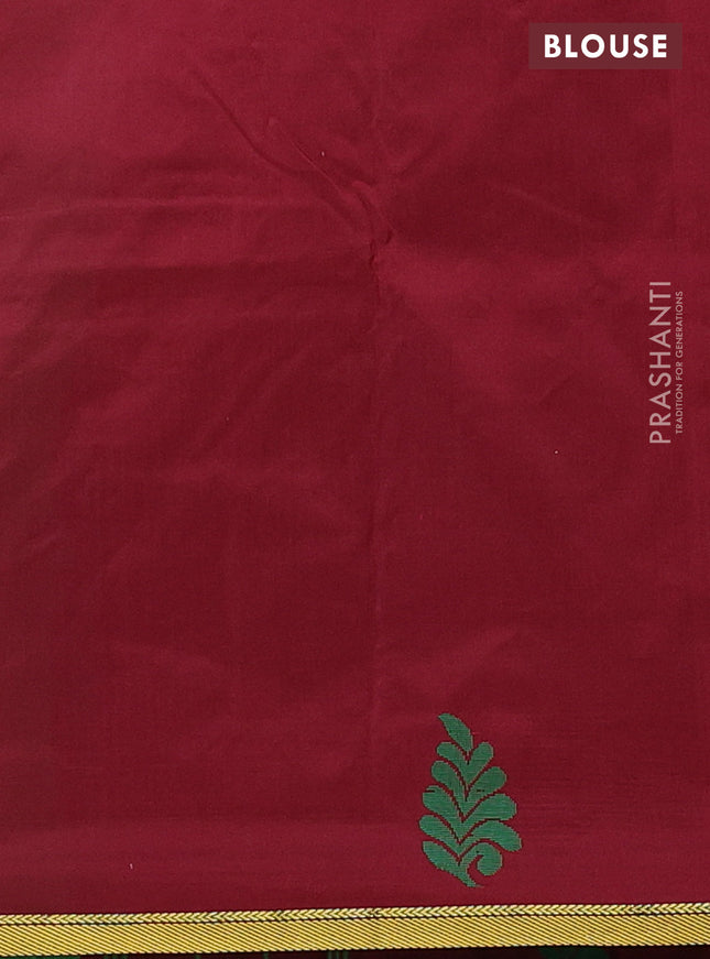 Arani semi silk saree green and maroon with thread woven buttas and piping border