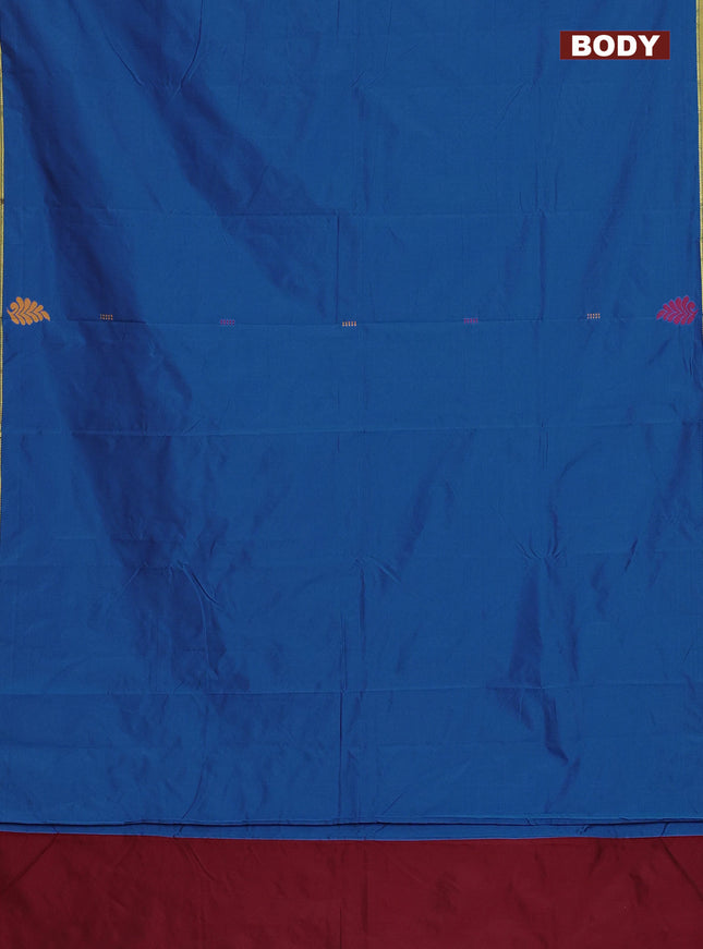 Arani semi silk saree cs blue and maroon with thread woven buttas and piping border