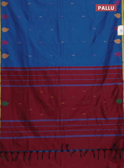 Arani semi silk saree cs blue and maroon with thread woven buttas and piping border