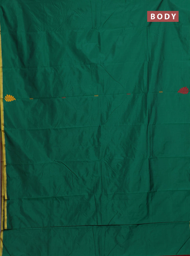 Arani semi silk saree green and maroon with thread woven buttas and piping border