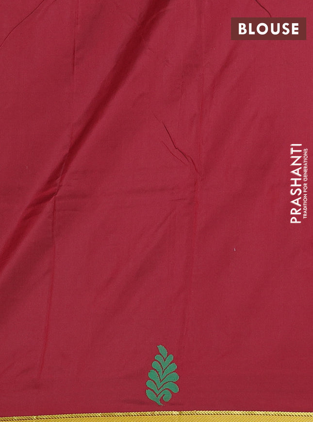 Arani semi silk saree green and maroon with thread woven buttas and piping border