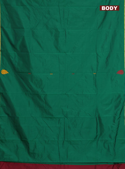 Arani semi silk saree green and maroon with thread woven buttas and piping border