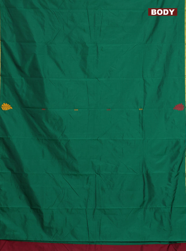 Arani semi silk saree green and maroon with thread woven buttas and piping border