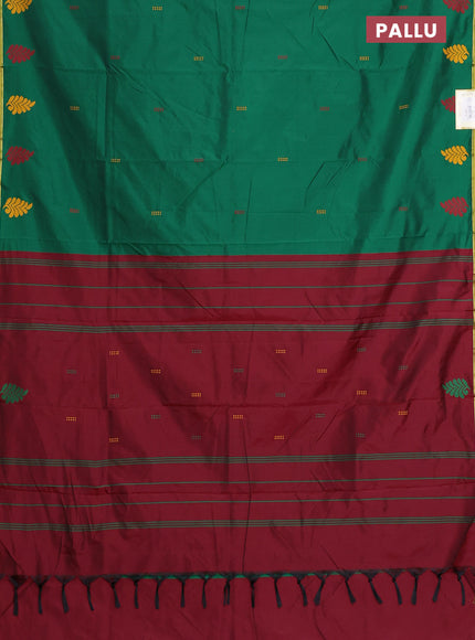 Arani semi silk saree green and maroon with thread woven buttas and piping border