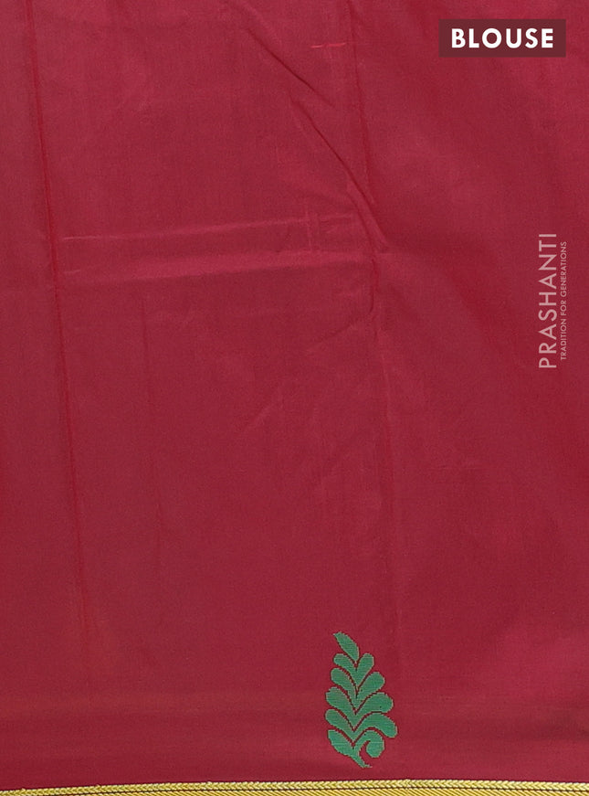 Arani semi silk saree green and maroon with thread woven buttas and piping border