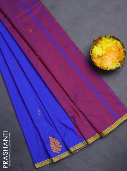 Arani semi silk saree blue and maroon with thread woven buttas and piping border