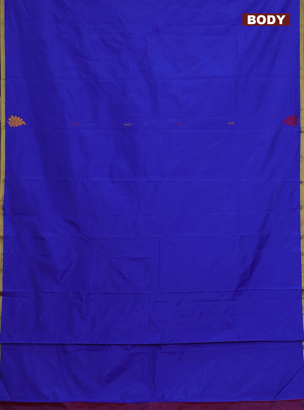 Arani semi silk saree blue and maroon with thread woven buttas and piping border