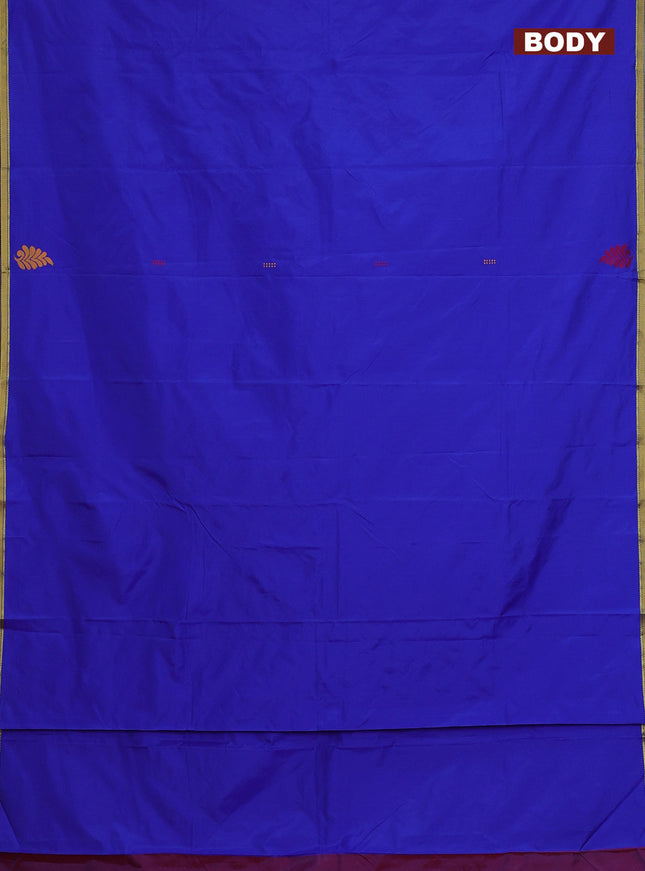 Arani semi silk saree blue and maroon with thread woven buttas and piping border