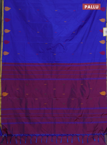 Arani semi silk saree blue and maroon with thread woven buttas and piping border