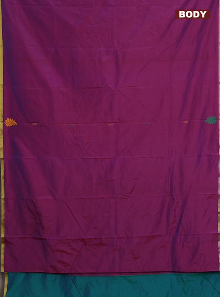 Arani semi silk saree dual shade of maroonish purple and green with thread woven buttas and piping border